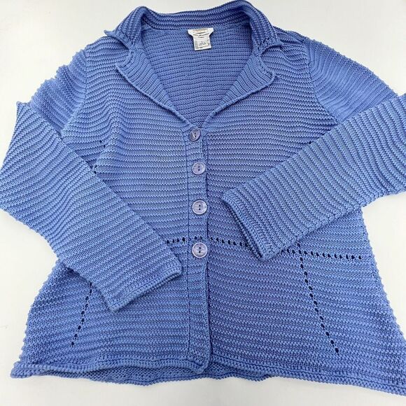 Talbots Cardigan Sweater Open Knit Baby Blue Long Sleeve Mercerized Cotton PL - Picture 1 of 5